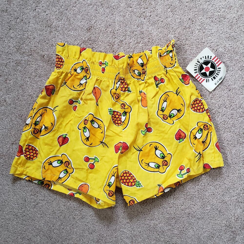 NWT Vintage 80s Tweety And Fruit Shorts Culotte Girls Elastic Waist Sz M